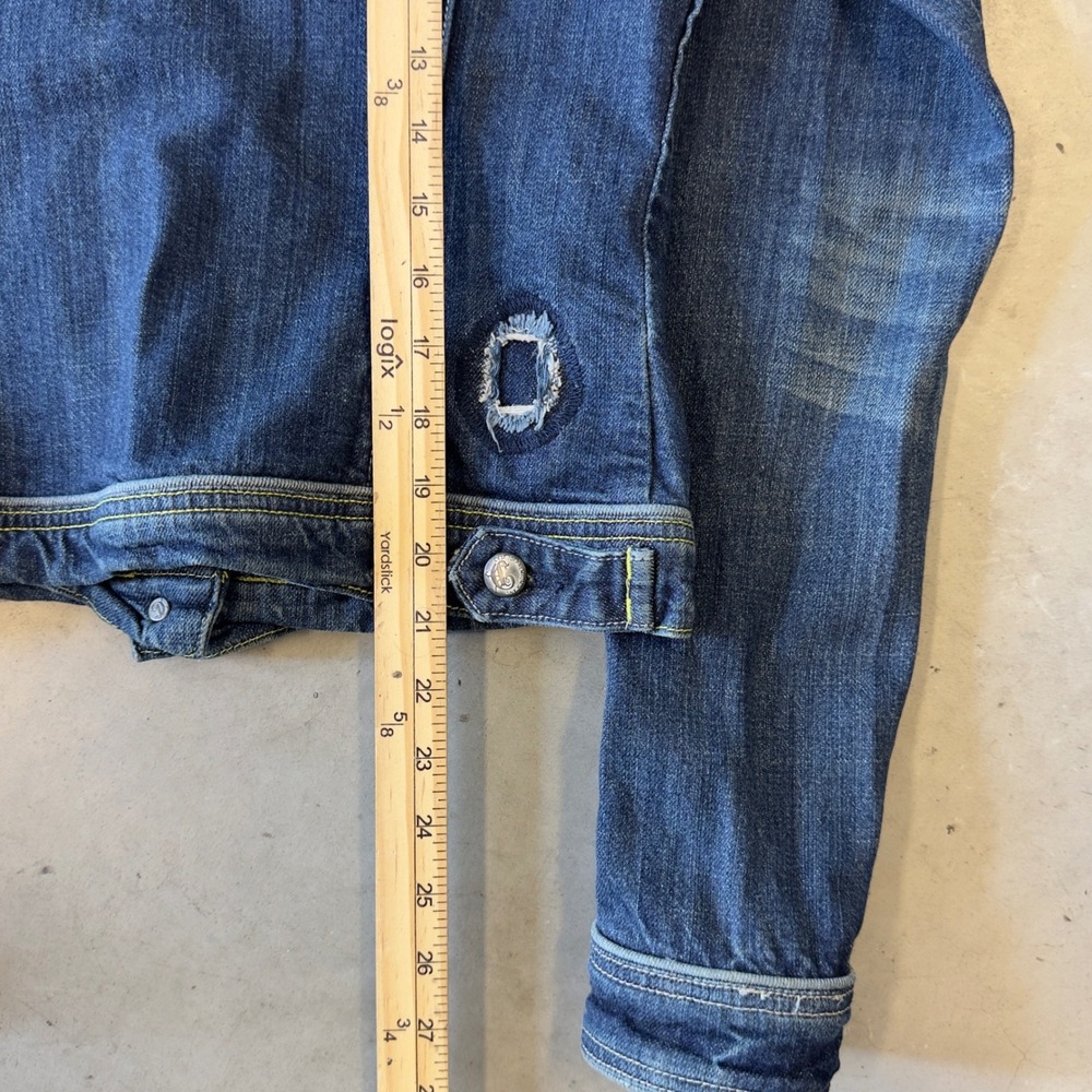 C'est Toi Jeans Distressed Denim Jacket Embroidered Floral Blue Medium - Picture 5 of 6
